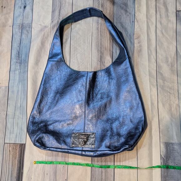 New Sharif Legacy Pearlized Blue Slouchy Leather Hobo with Wristlet - Picture 3 of 10
